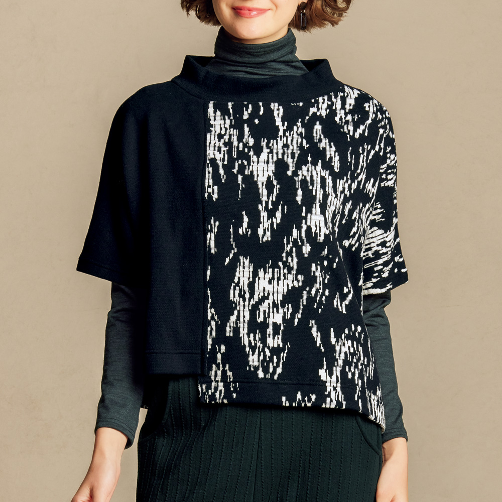 コットン混ジャカード切り替えプルオーバー