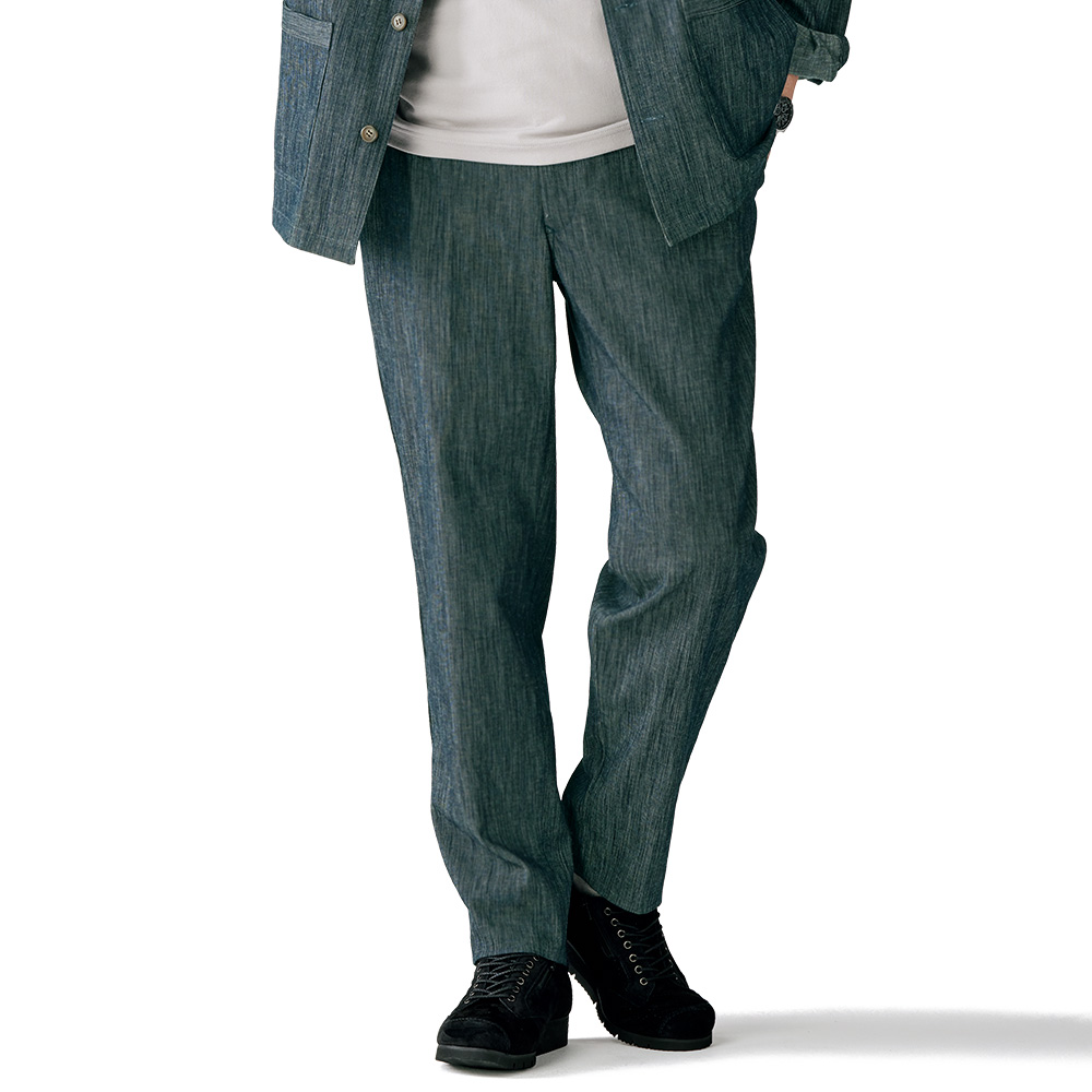 リネン混ピケ織りリネン混素材の軽やかイージーパンツ