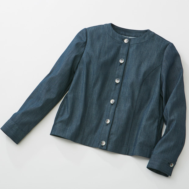 ノーカラーデニムジャケット