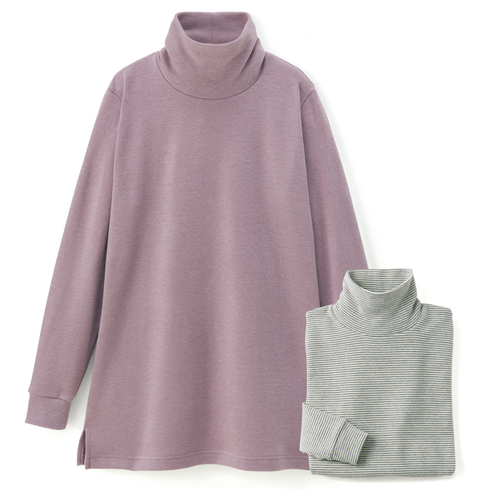 ソフトサーモαオフタートルプルオーバー／2色組