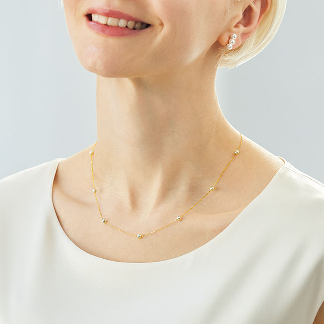 伊勢志摩産アコヤベビーパールK18ステーションネックレス