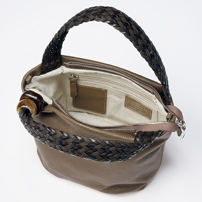 メッシュハンドルレザーバッグ