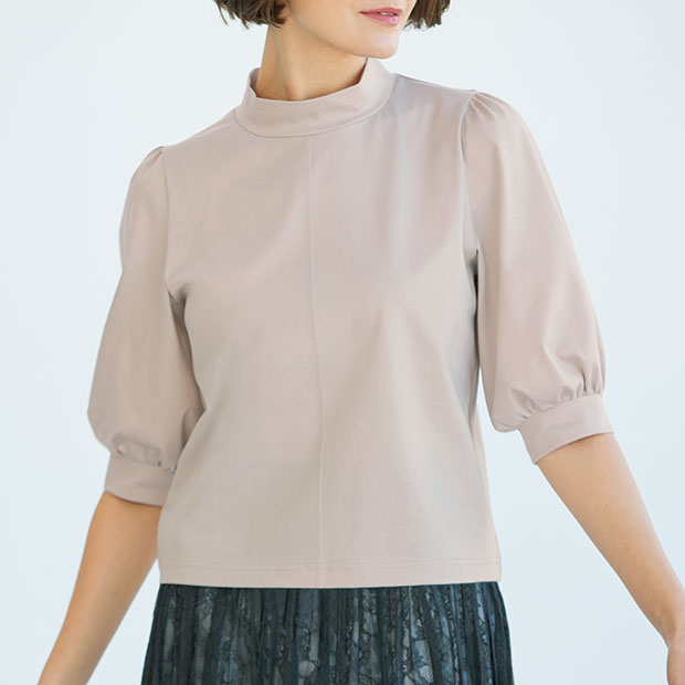 シルケット天竺パフスリーブプルオーバー