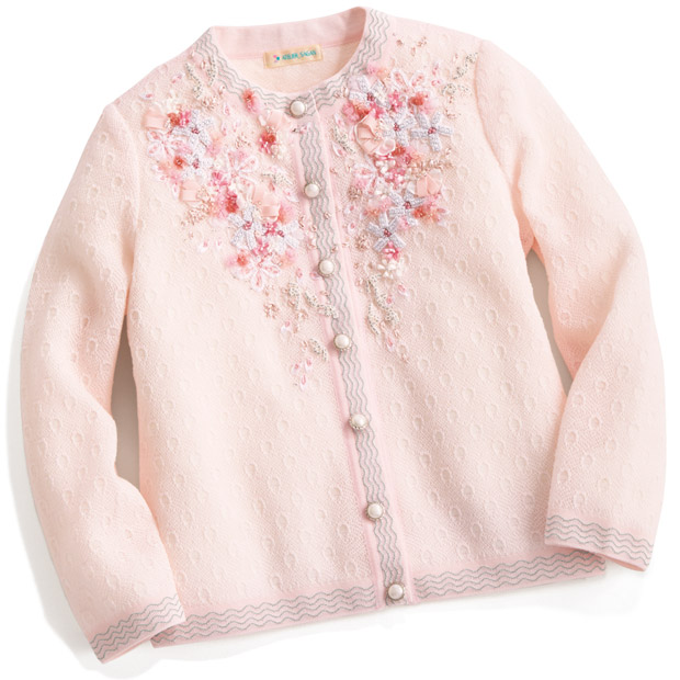 ノーカラーニットジャケット／小花