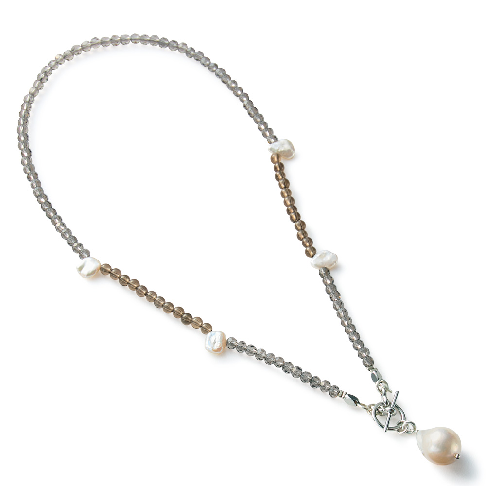 パールとスモーキークオーツのデザインペンダント