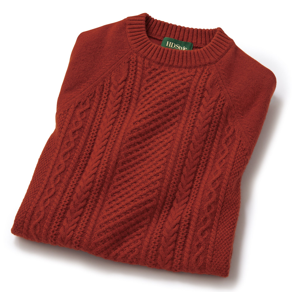 洗えるウールカシミヤ･アラン風ケーブルセーター