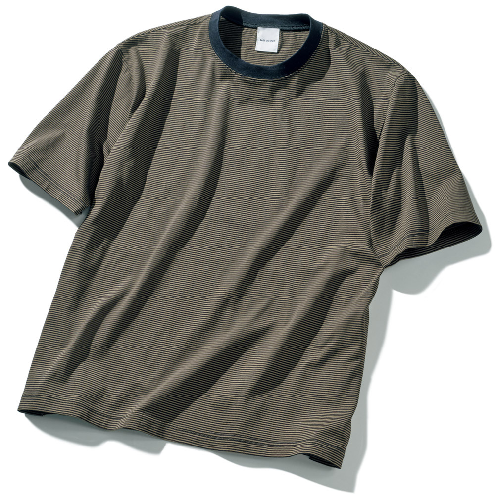 アルビニ オーガニックコットン天竺ボーダーリンガーTシャツ