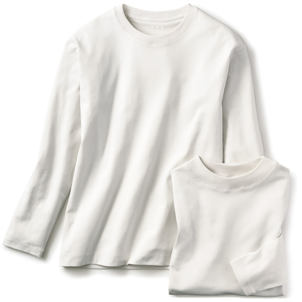 モックネック＆クルーネック長袖ドレスTシャツ／2枚セット