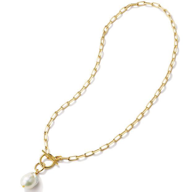 バロックパールとゴールドカラーチェーンのデザインネックレス