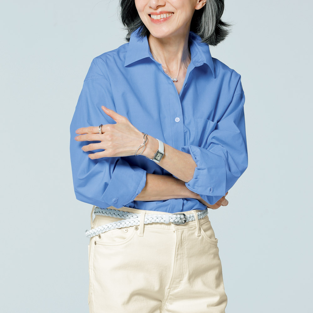 ストライプ切り替えブラウス