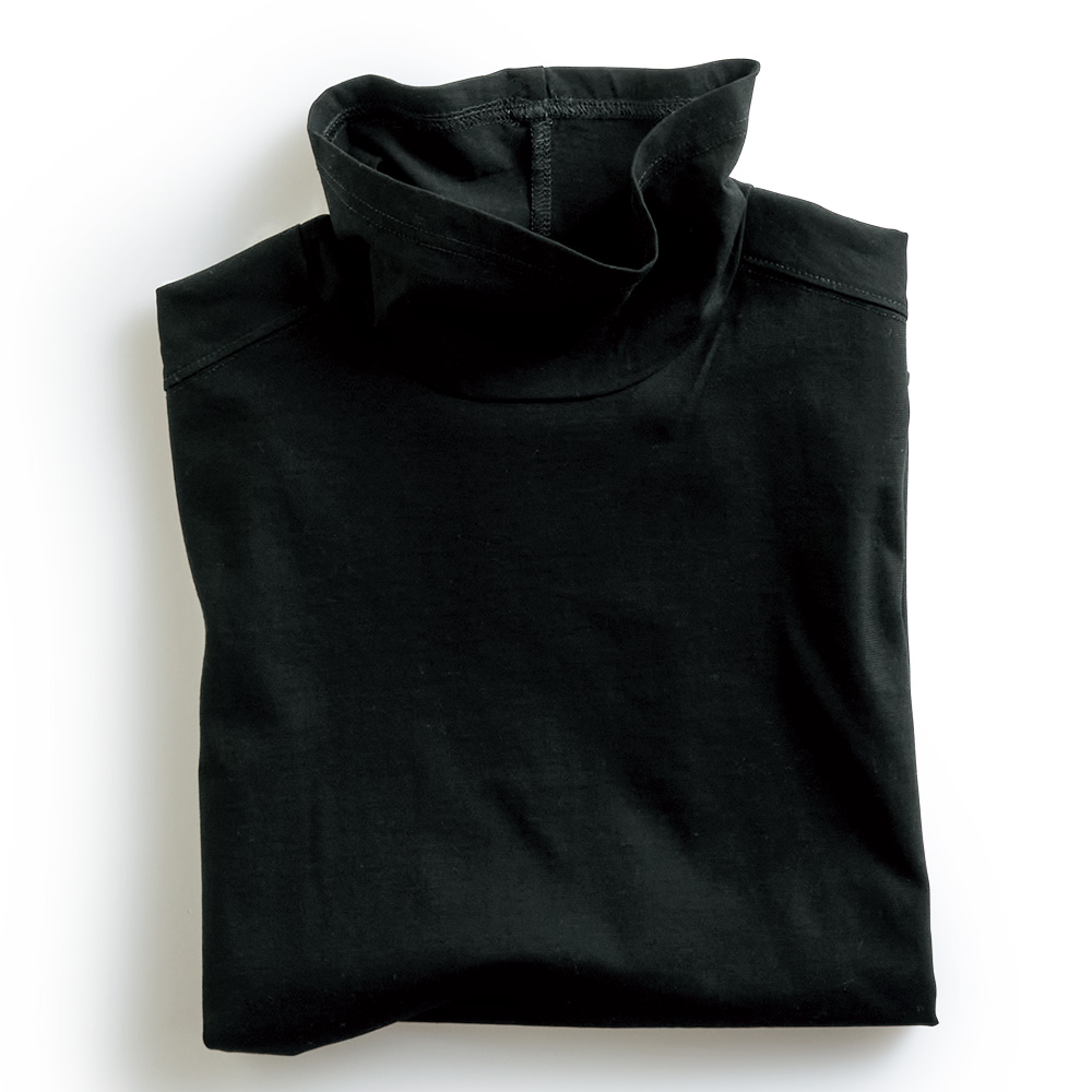 コットン強撚五分袖オフタートルプルオーバー