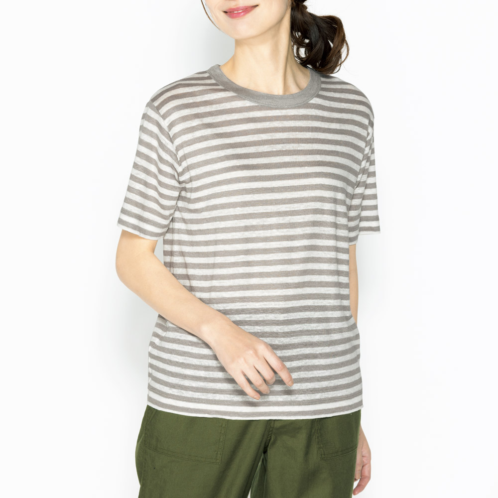 ベルギーリネンボーダー半袖Tシャツ