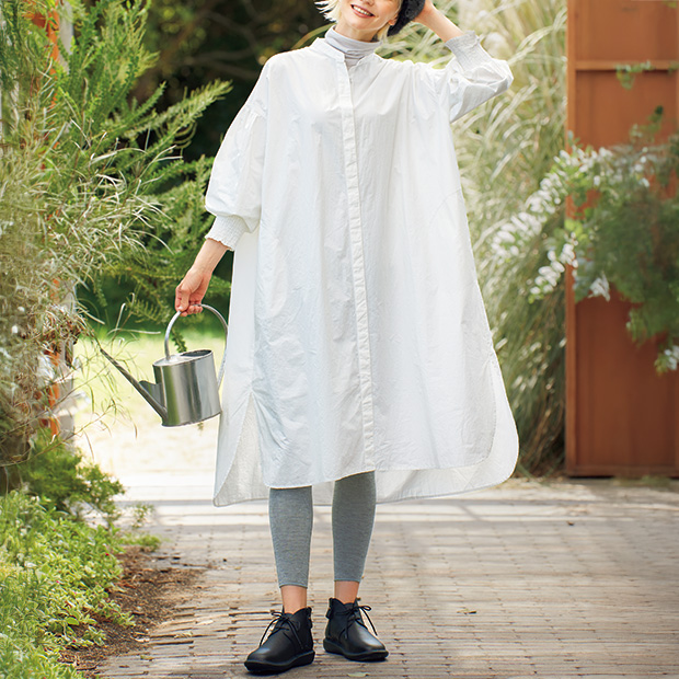 シャーリングスリーブ･シャツワンピース