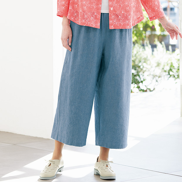 リネンコットンのワイドパンツ