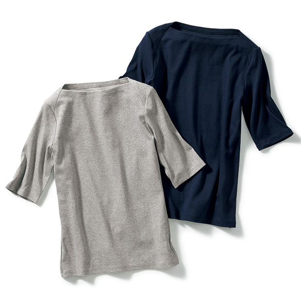 コットンストレッチ五分袖プルオーバー