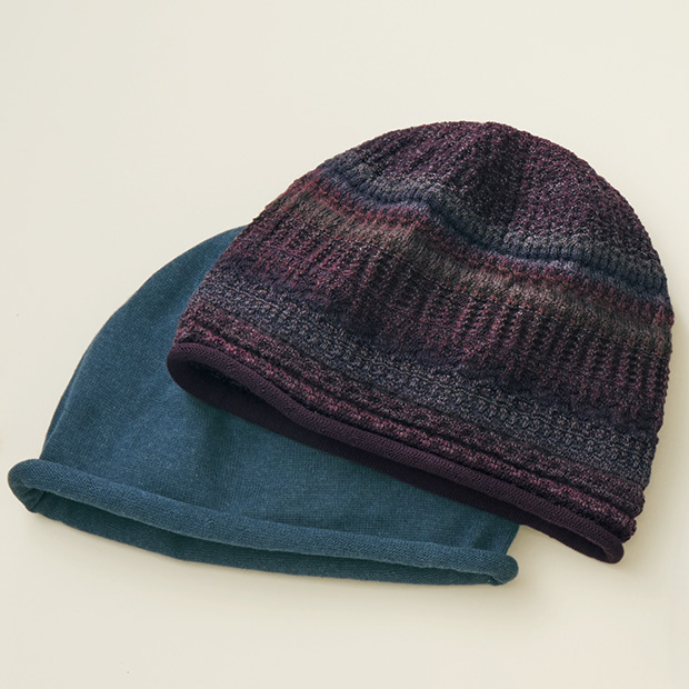 ウールシルクとコットンのニット帽子セット
