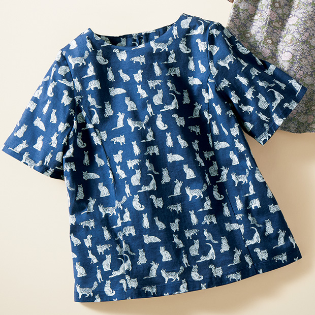 リバティプリントジャージーTシャツ／猫