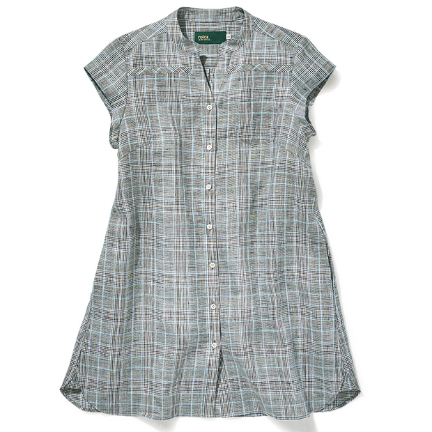 リネングレンチェックロングシャツ