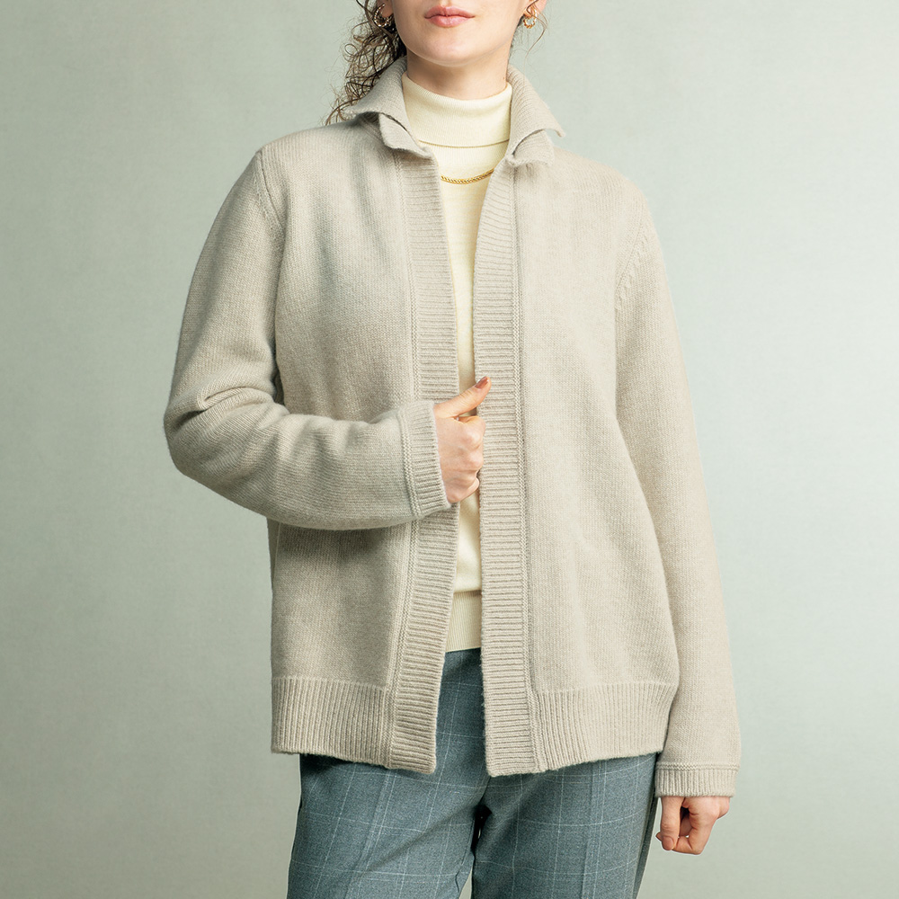 襟付きウール二ットカーディガン