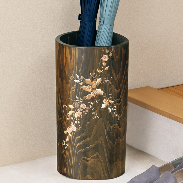 手描き絵付･霧島無垢桧傘立て