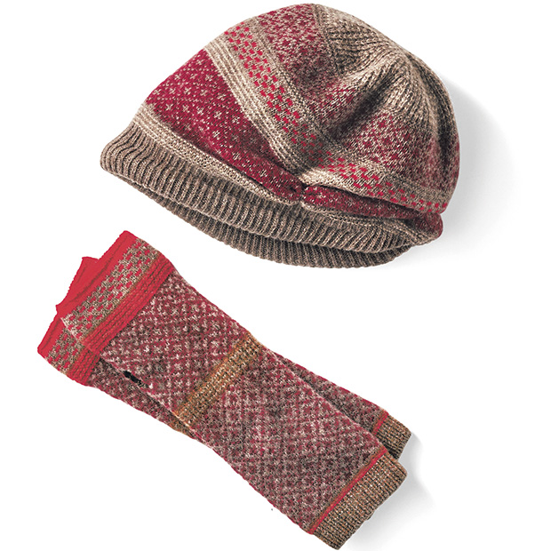 タスマニアウール･ノルディック柄帽子アームウォーマー付き