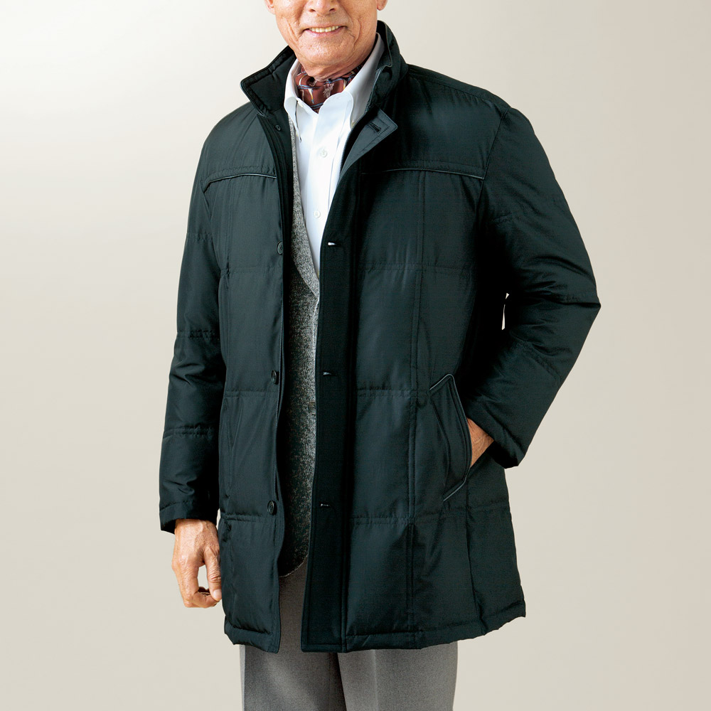 羽二重シルクのダウンハーフコート