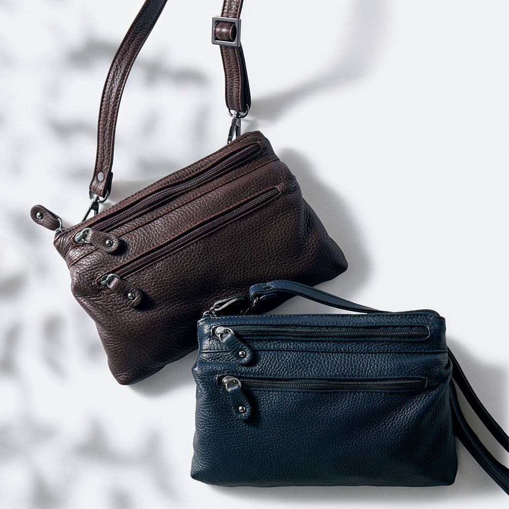 鹿革スリムトラベルショルダー