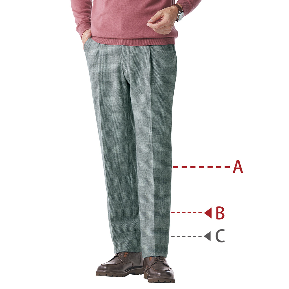 洗えるウール混チェックスラックス