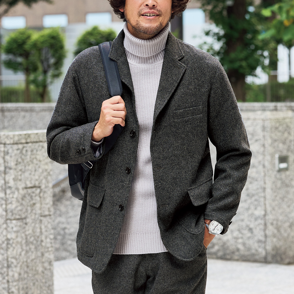 ウール混ツイード調ジャケット