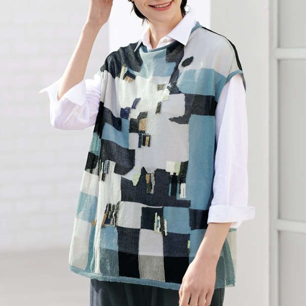 モザイク柄ニットベスト