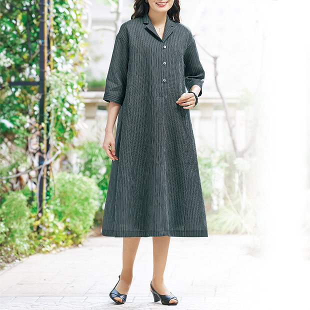 近江ちぢみの麻のワンピース