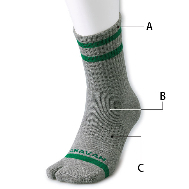 立体成型･滑り止め付き足袋ソックス／2色&times;2足組