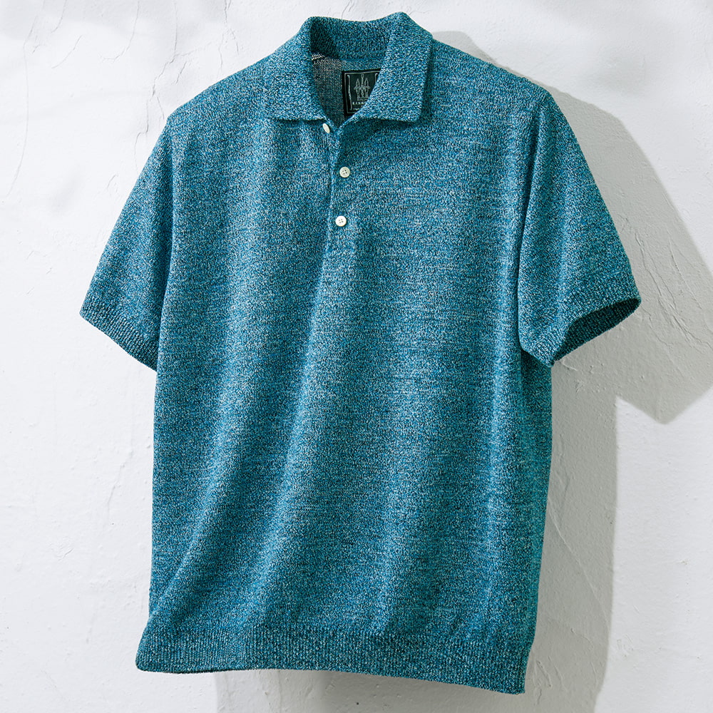 ゼロトルク撚糸･6色杢リネンニットポロシャツ