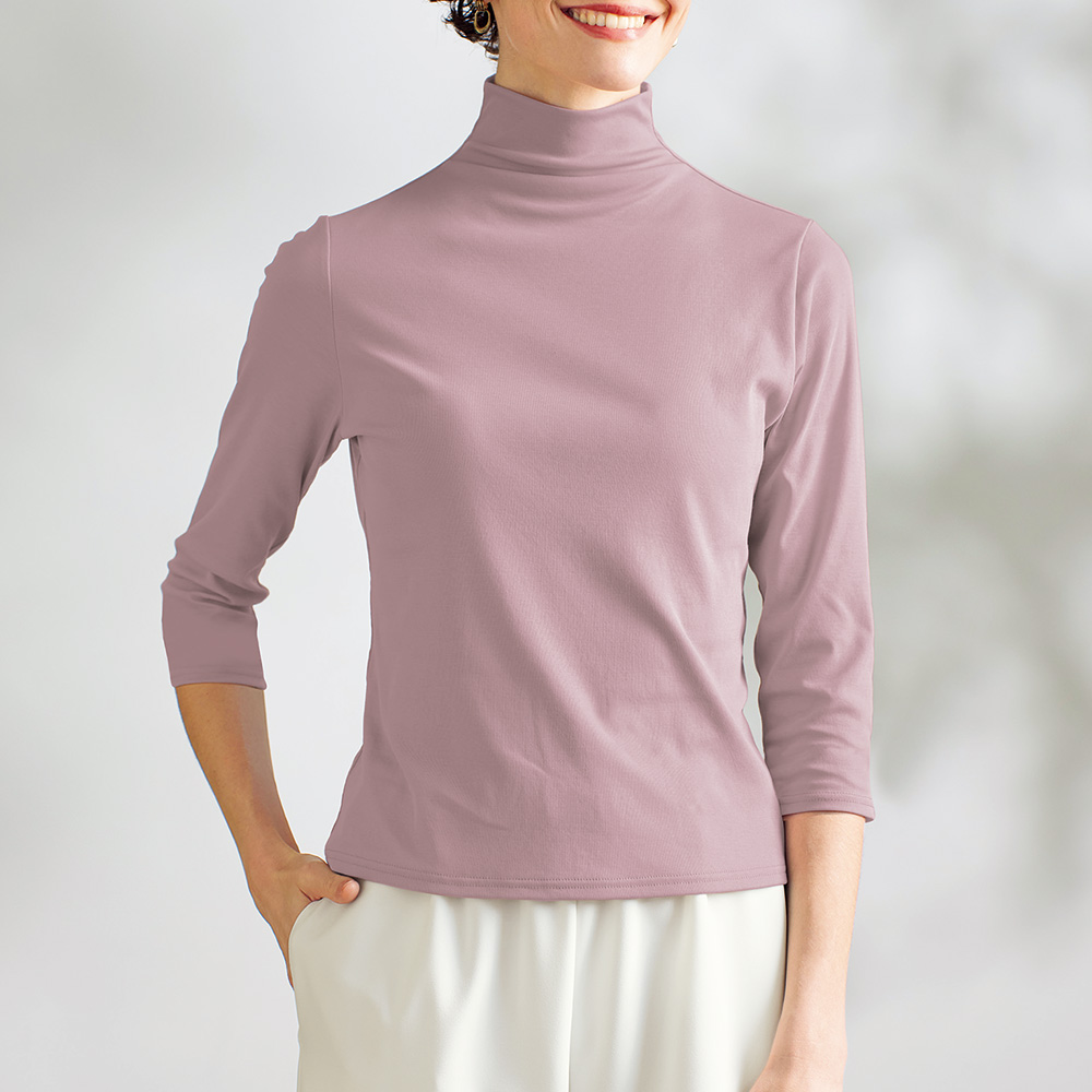 強撚コットンボトルネックプルオーバー