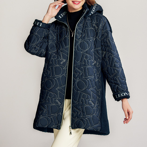 ボア使いロゴキルトデザインコート／当社限定カラー