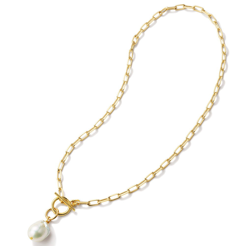 バロックパールとゴールドカラーチェーンのデザインネックレス