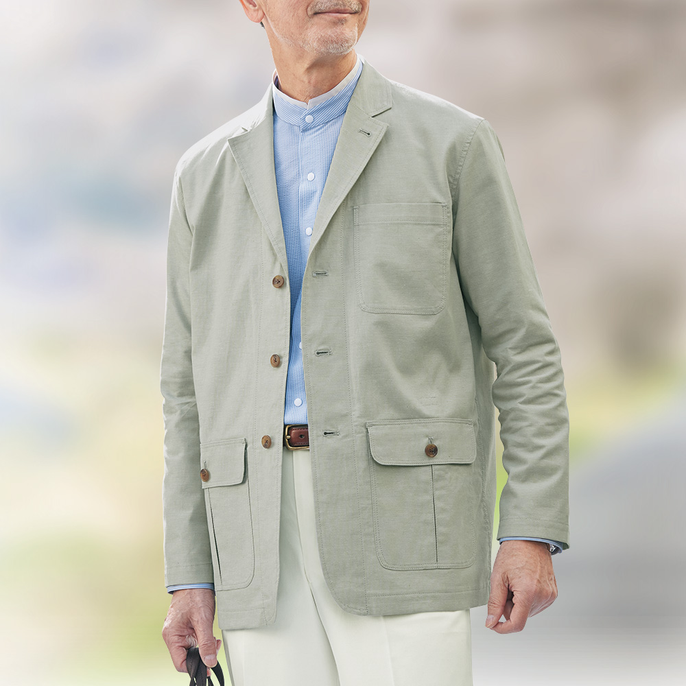 綿麻ダンガリー・5ポケット旅ジャケット