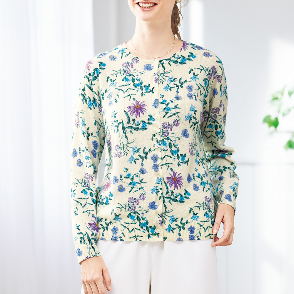 カシミヤプリントカーディガン