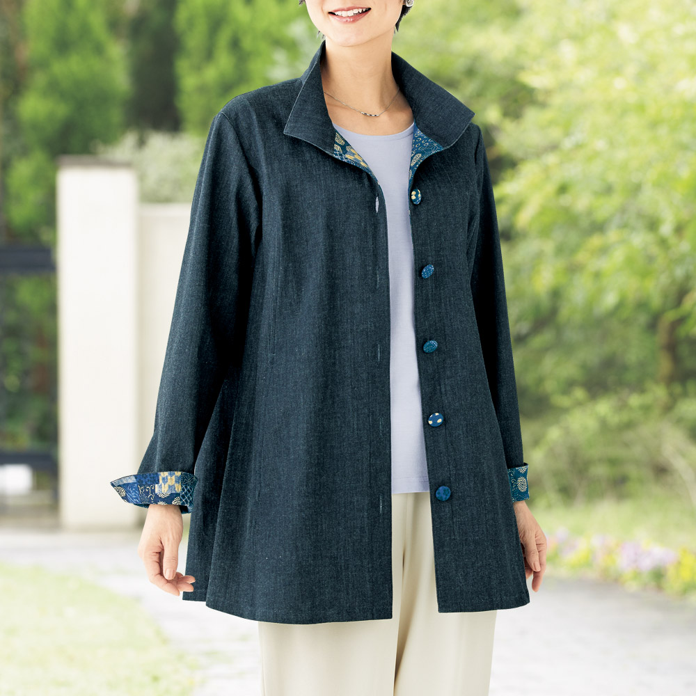 江戸黒染めデニムロングジャケット／レディス