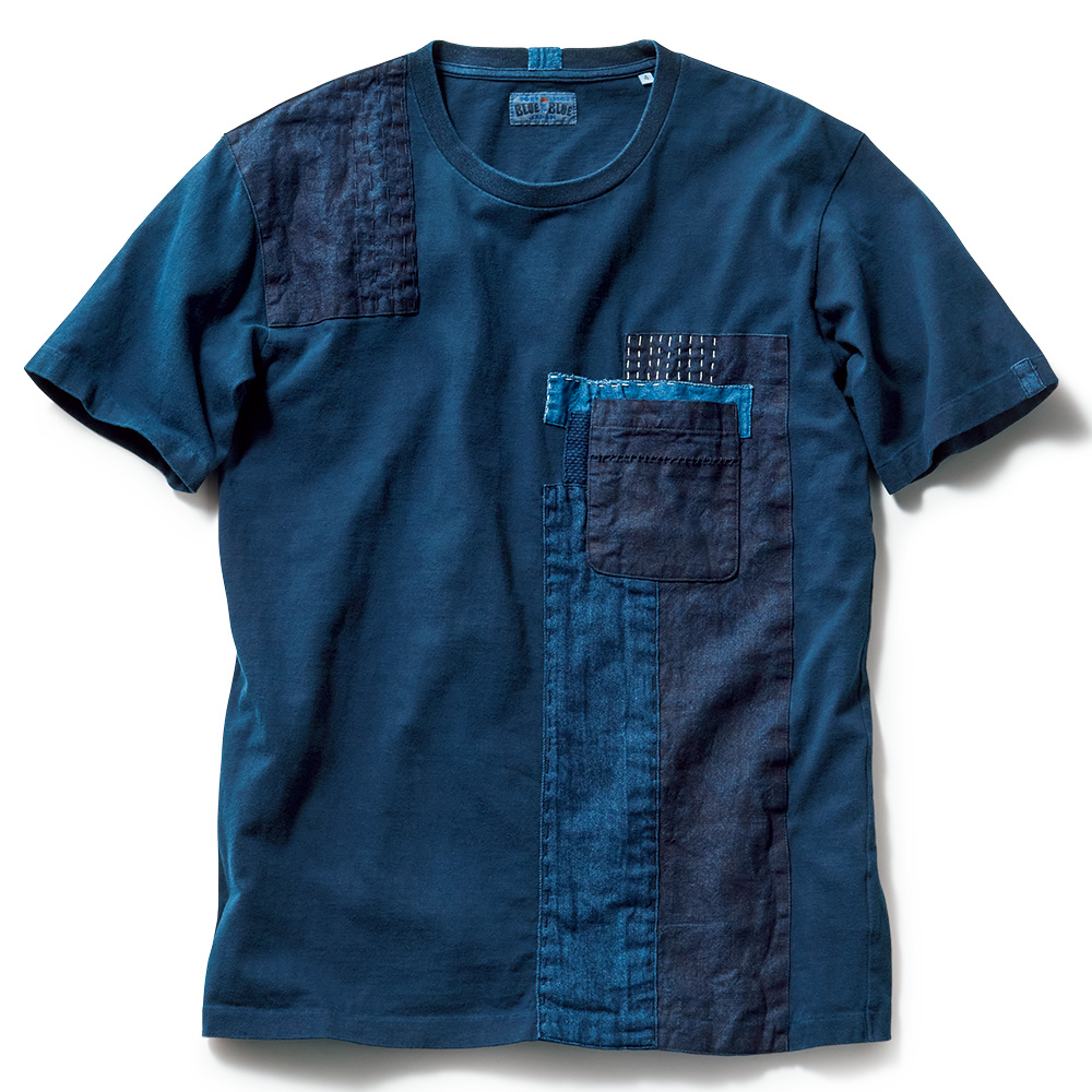 手染めインディゴ･手刺しパッチワークTシャツ