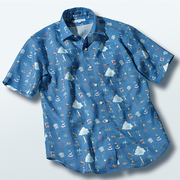 ラミープリント半袖シャツ／マリンリゾート