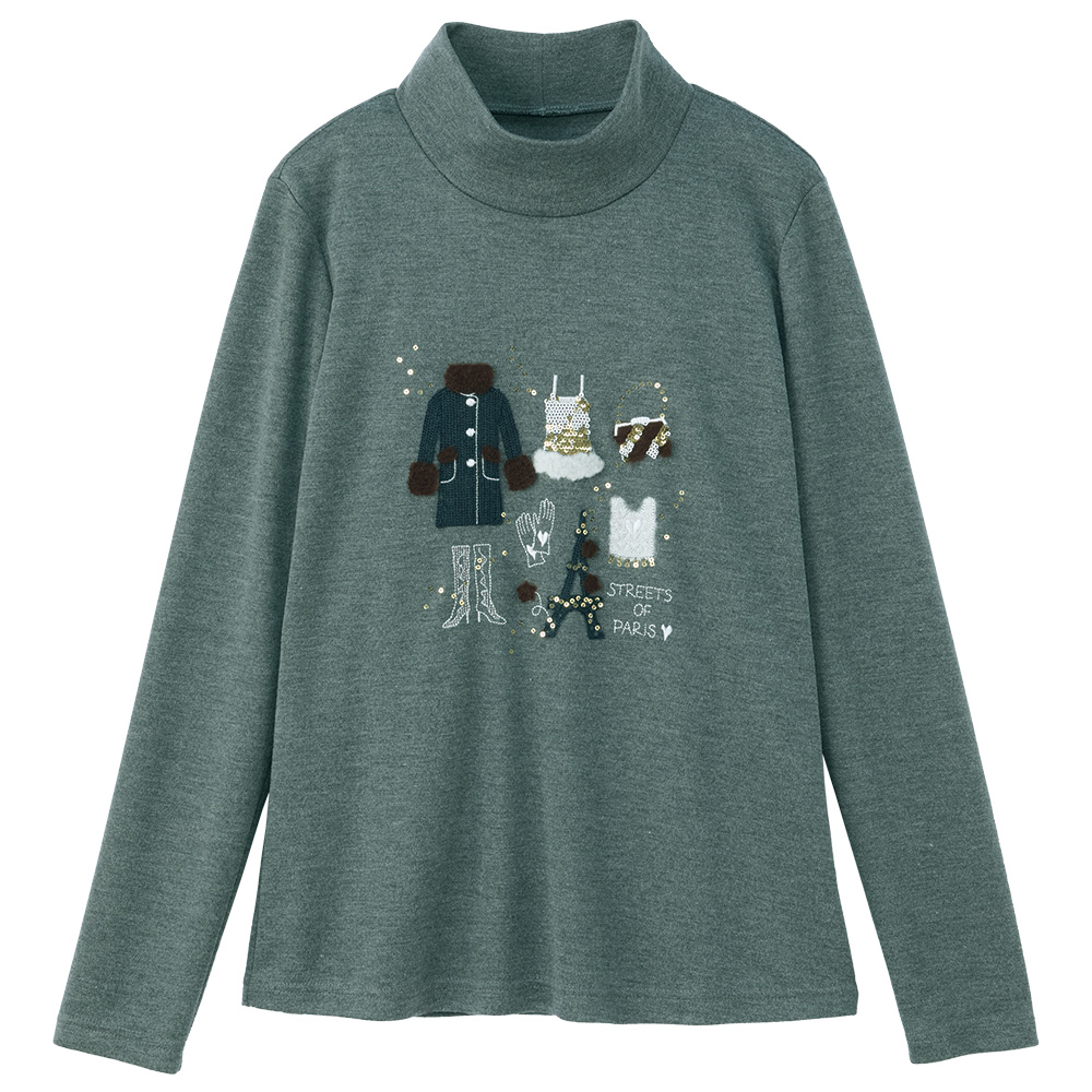 刺しゅう入りハイネックプルオーバー