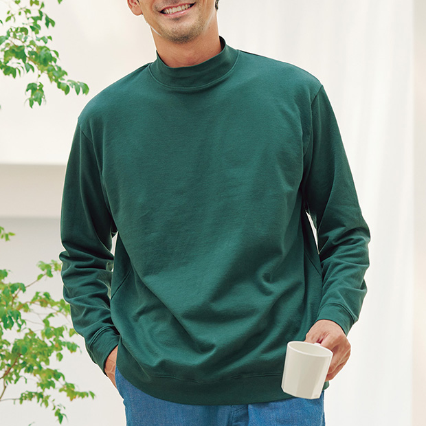 シルク混ミニ裏毛モックネックプルオーバー