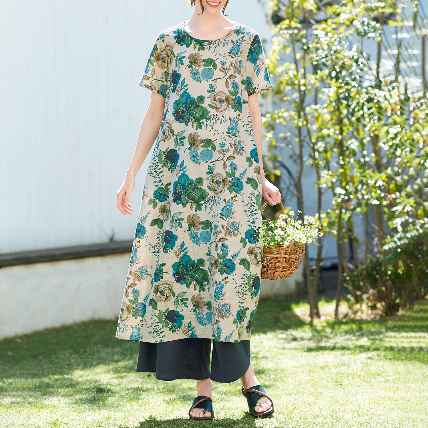 ディアタイム プリント麻ワンピース ペチパンツ付 ライトアップオンラインストア