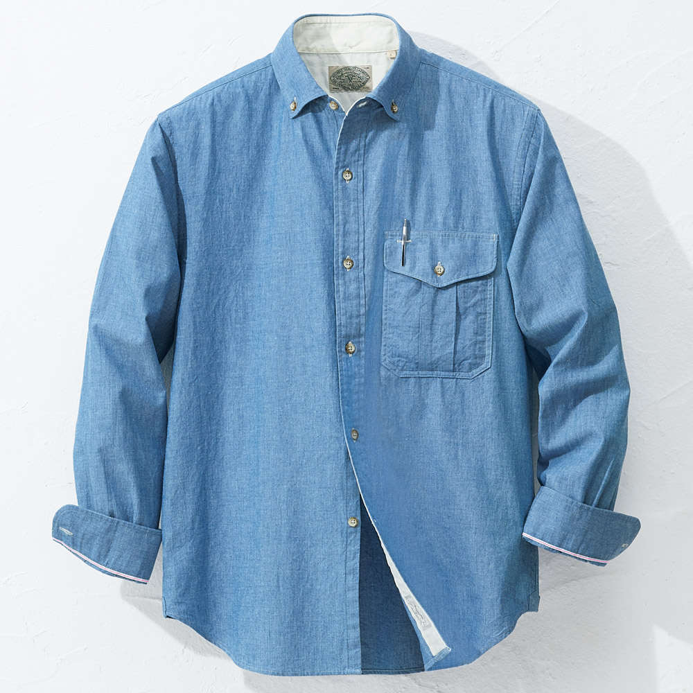 播州織セルビッチシャンブレーワークシャツ