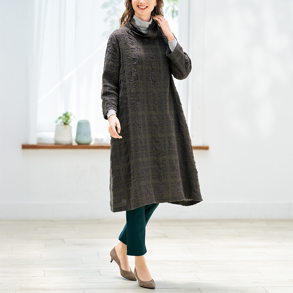 ウール混シャドーチェックワンピース