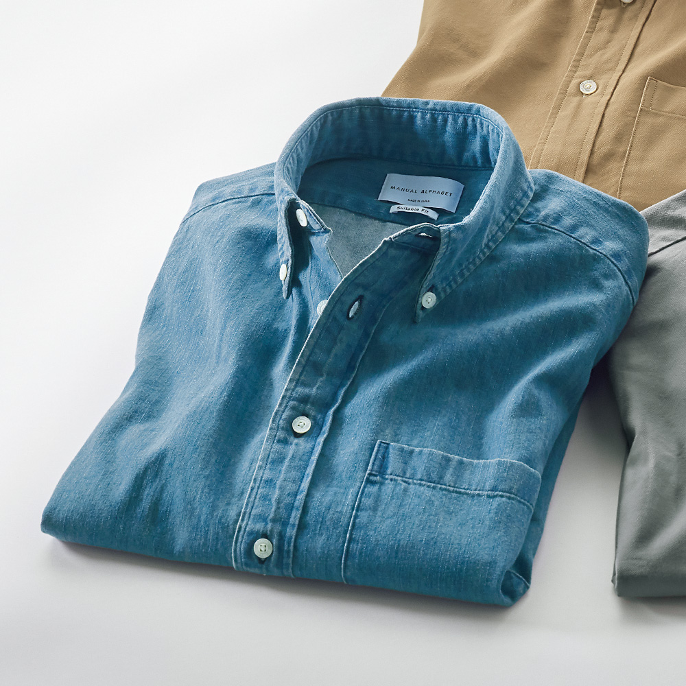 マニュアルアルファベット ウォッシュドデニム ボタンダウンシャツ ライトアップオンラインストア