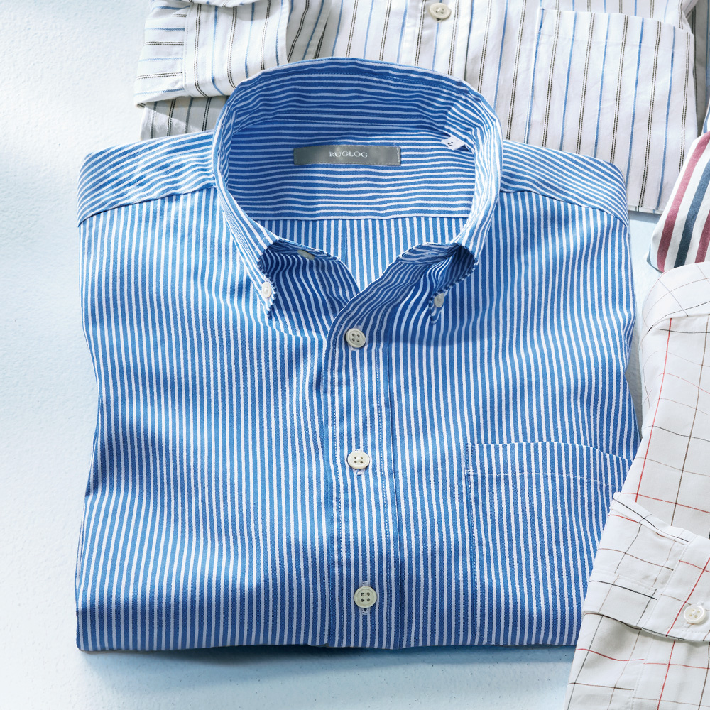 80番手オックスフォードストライプ長袖シャツ