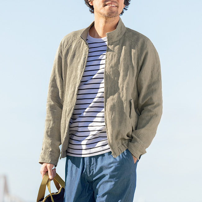 バイオウォッシュリネン･スタンドカラージャケット