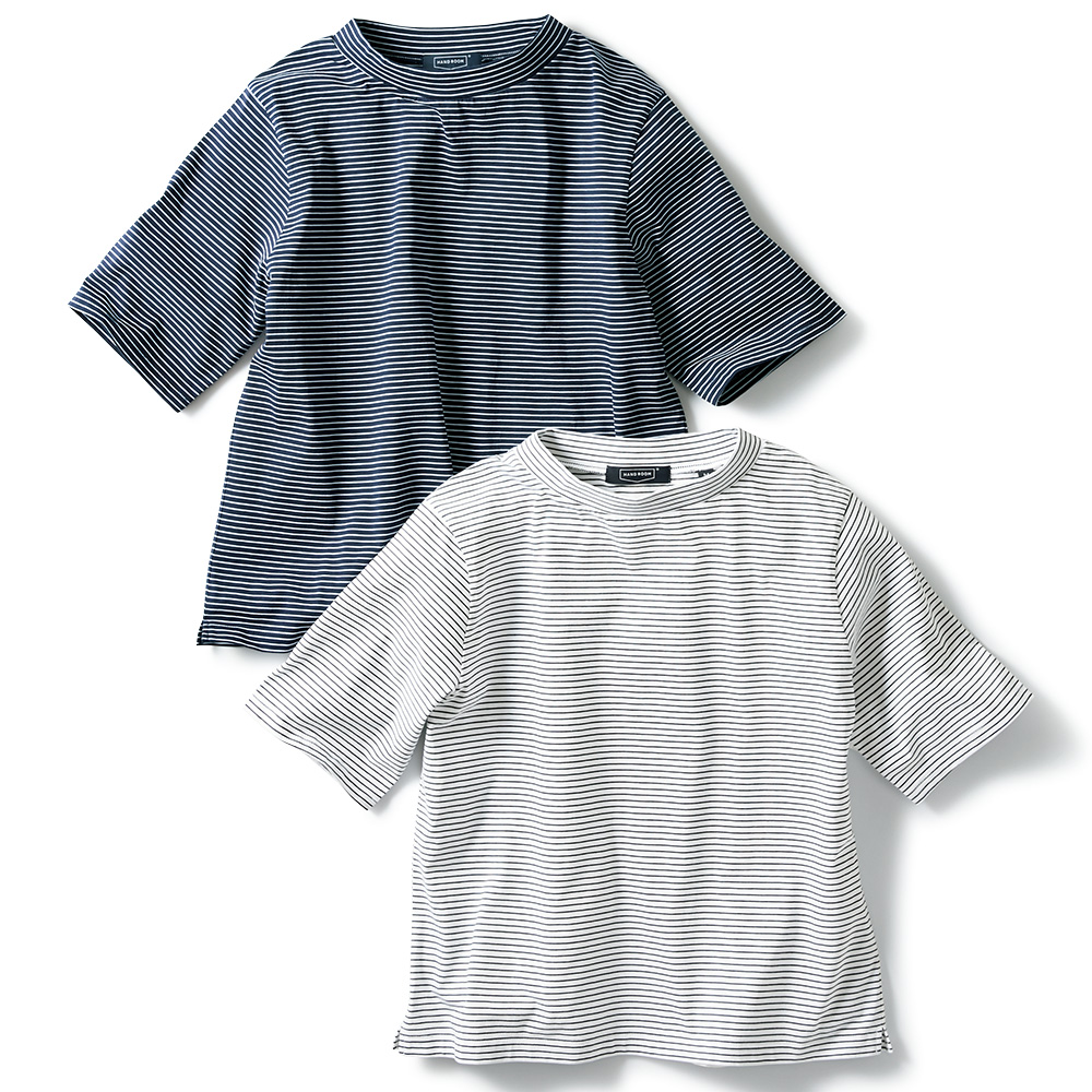 ハイネックコットンボーダーTシャツ／当社限定